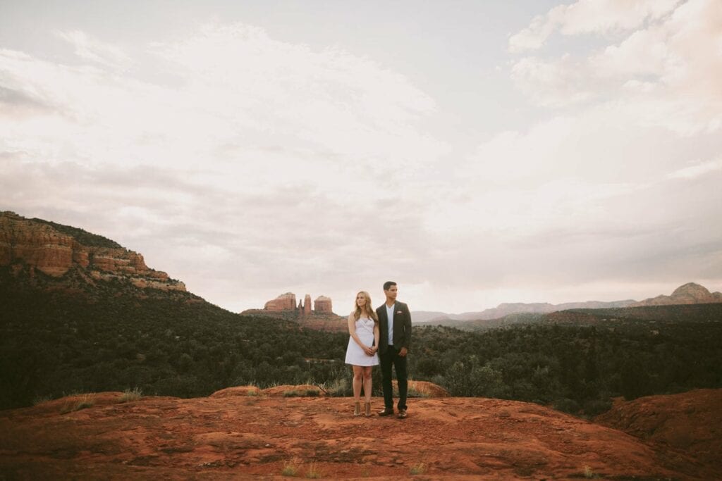 Sedona Wedding Photographer || Jane in the Woods at Cathedral Rock Sunset for engagement photos