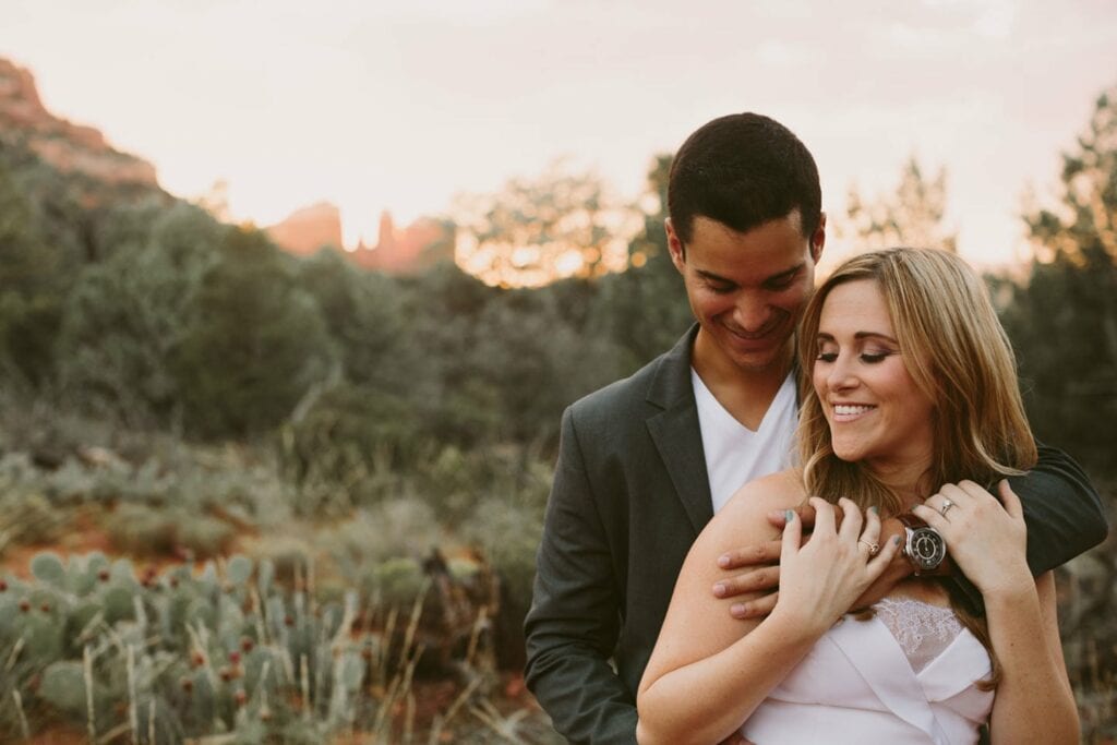 Sedona Wedding Photographer || Jane in the Woods at Cathedral Rock Sunset for engagement photos